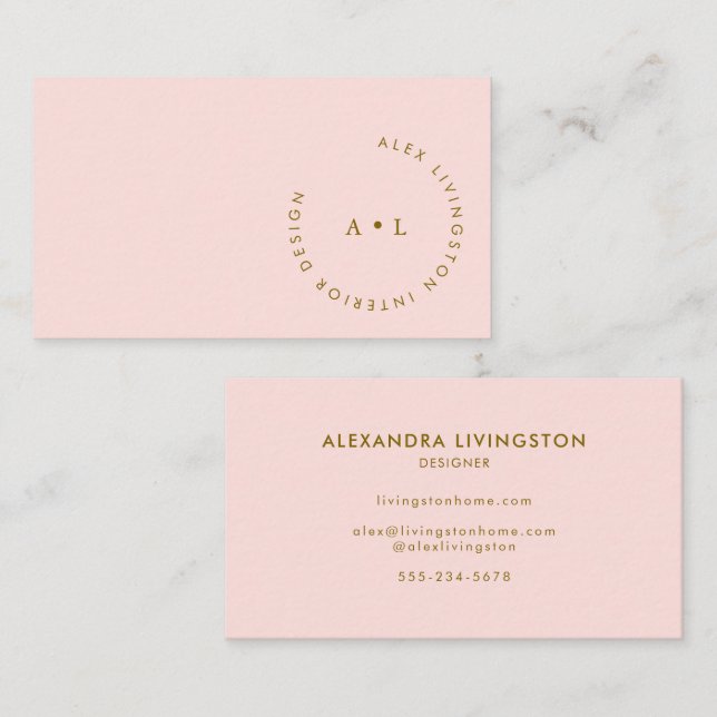 Monogram för minimalistisk modern Chic Rosa Guld C Visitkort (Fram/baksida)