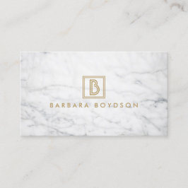 Monogram för minimalistisk vit marble Guld Box Visitkort