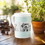 Monogram för Mint and Coral Photo Collage Anpassni Benporslin Mugg<br><div class="desc">Använda 3-kvadratfoton som skapar en unik och personlig gåva. Eller så kan du behålla hipstervalpen och göra ett trendig till keepy. Om du behöver justera bilder klickar du på verktyg för att anpassa ändringar.</div>