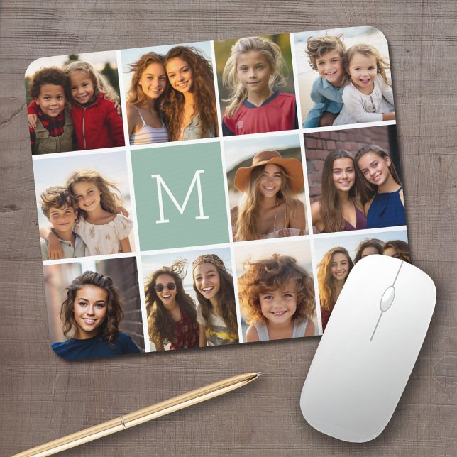 Monogram för Mint-Grönt Unik Anpassningsbar för fo Musmatta (Personalized mouse pad with your photos and text)