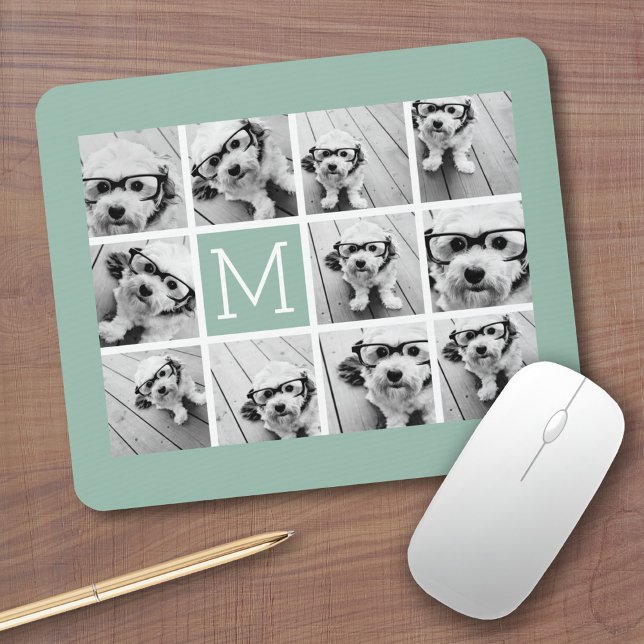 Monogram för Mint-Grönt Unik Anpassningsbar för fo Musmatta (Personalized mousepad - Add Photos and Custom Text)