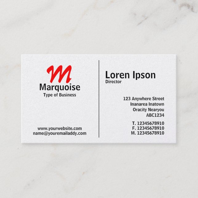 Monogram för mitten-regel - platinakort visitkort (Framsida)