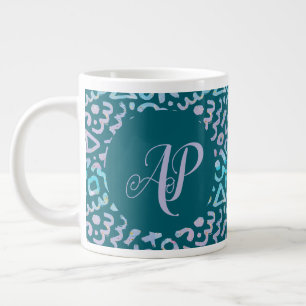 Monogram för modern geometrisk grönt i mitten av å jumbo mugg