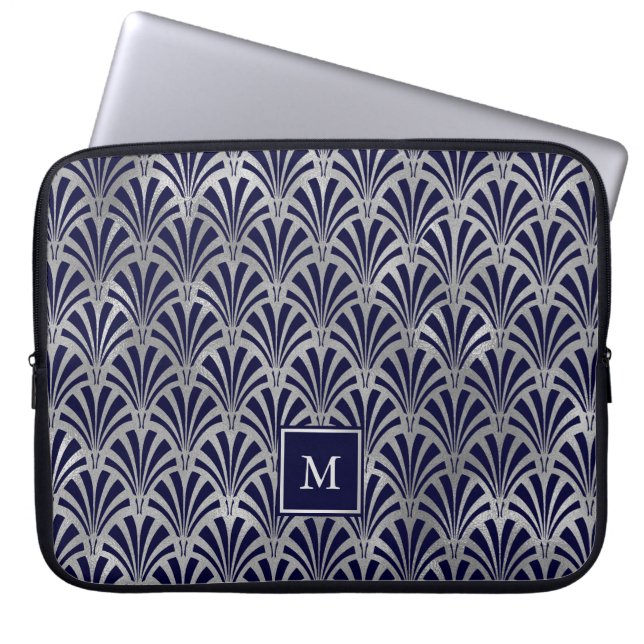 Monogram för modern konstDeco | marin och Laptop Sleeve (Framsidan)