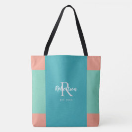 Monogram för Modern Rosa, blått och koral Tygkasse