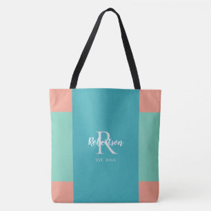 Monogram för Modern Rosa, blått och koral Tygkasse