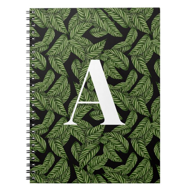 Monogram för Modern Tropical Löv Handflatan Plant  Anteckningsbok (Framsidan)