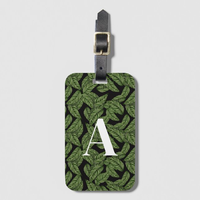 Monogram för Modern Tropical Löv Handflatan Plant  Bagagebricka (Framsida vertikal)