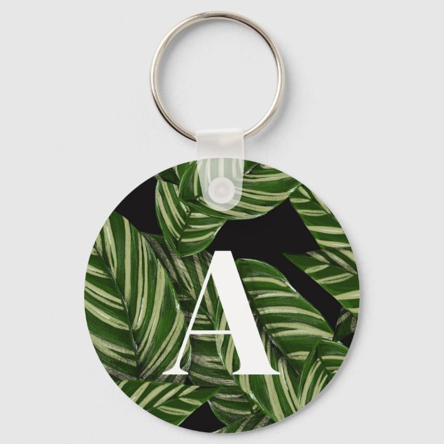 Monogram för Modern Tropical Löv Handflatan Plant  Nyckelring (Framsida)