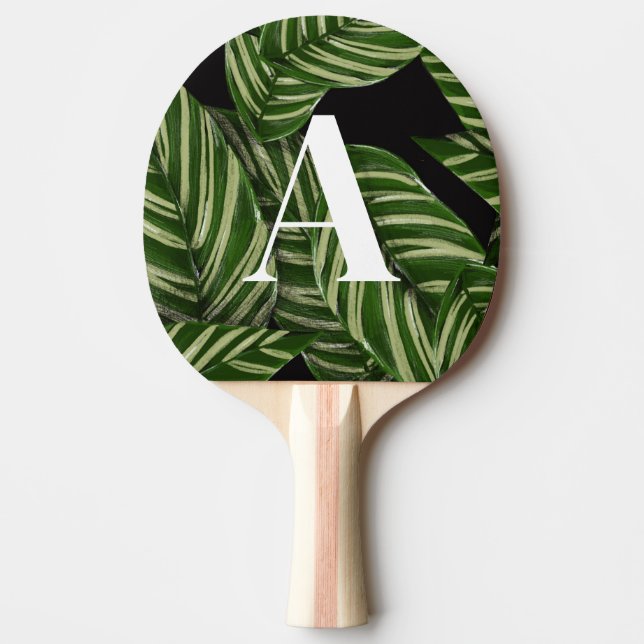 Monogram för Modern Tropical Löv Handflatan Plant  Pingisracket (Framsidan)