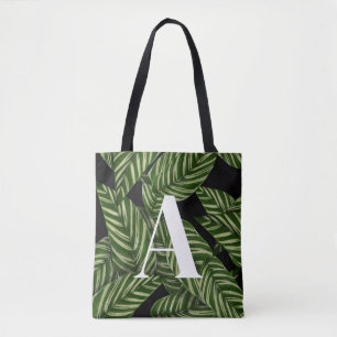Monogram för Modern Tropical Löv Handflatan Plant Tygkasse