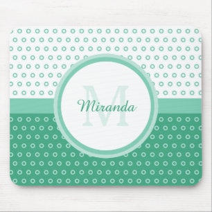 Monogram för modgrönt- och vitpolka dots med nam musmatta