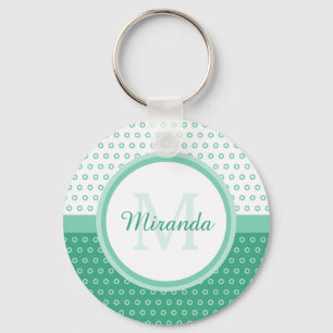Monogram för modgrönt- och vitpolka dots med nam nyckelring