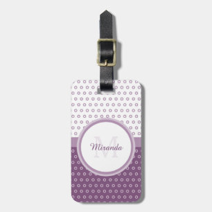 Monogram för modlila- och vitpolka dots med namn bagagebricka