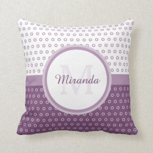 Monogram för modlila- och vitpolka dots med namn kudde