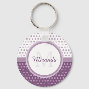 Monogram för modlila- och vitpolka dots med namn nyckelring