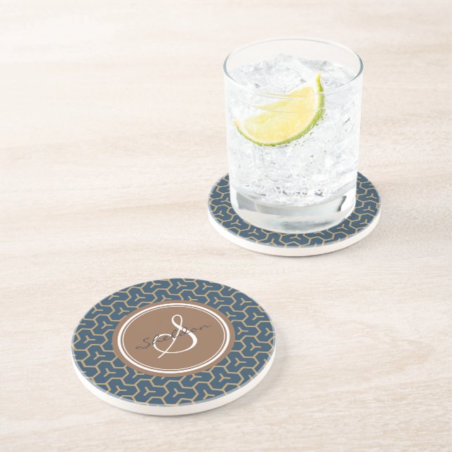 Monogram för mönster för chic blåttabstrakt underlägg sandsten (Sidan)