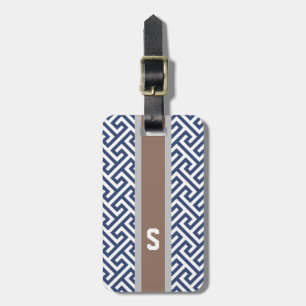 Monogram för mönster för chic blåttgreknyckel bagagebricka