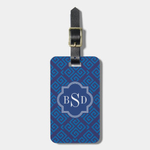 Monogram för mönster för chic blåttgreknyckel bagagebricka