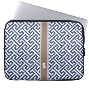 Monogram för mönster för chic blåttgreknyckel laptop fodral