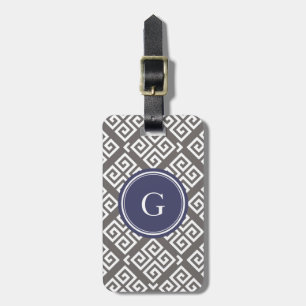 Monogram för mönster för chic grå färggreknyckel bagagebricka