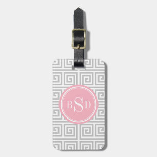 Monogram för mönster för chic grå färggreknyckel bagagebricka