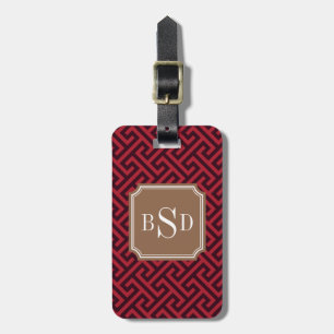 Monogram för mönster för chic röd greknyckel bagagebricka