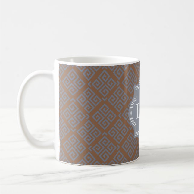 Monogram för mönster för chicbruntabstrakt kaffemugg (Vänster)