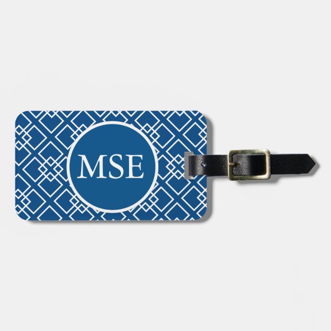 Monogram för mönster för elegant blåttmarin bagagebricka (Horisontell Framsida)
