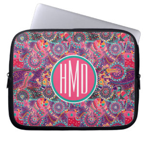 Monogram för mönster för etnisk stil djur laptop fodral