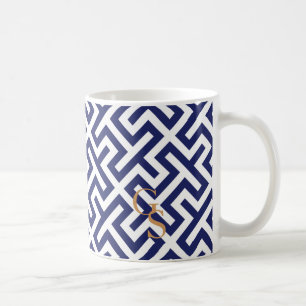 Monogram för mönster för modern blåttabstrakt kaffemugg