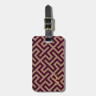 Monogram för mönster för modern brun greknyckel bagagebricka