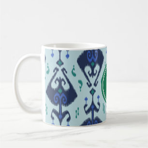 Monogram för mönster för modern grön blåttika kaffemugg