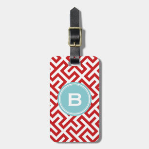 Monogram för mönster för modern röd greknyckel bagagebricka