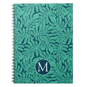 Monogram för Monstera tropisk lövmönster Anteckningsbok Med Spiral