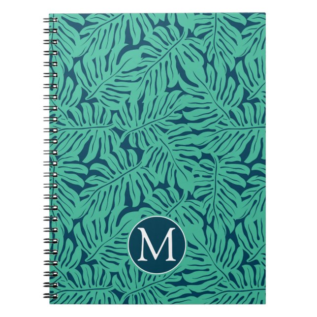 Monogram för Monstera tropisk lövmönster | Anteckningsbok Med Spiral (Framsidan)