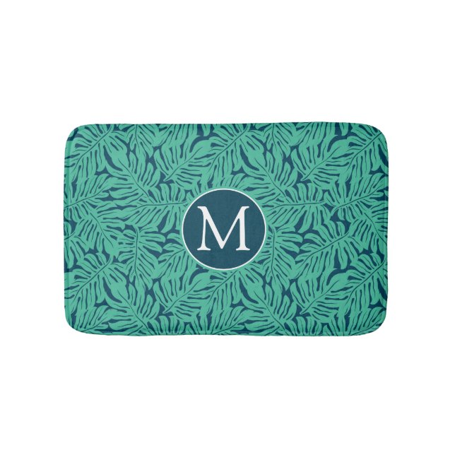 Monogram för Monstera tropisk lövmönster | Badrumsmatta (Framsidan)