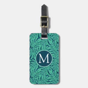 Monogram för Monstera tropisk lövmönster Bagagebricka
