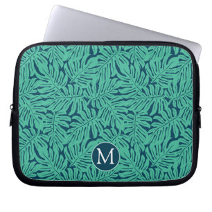 Monogram för Monstera tropisk lövmönster Laptop Sleeve