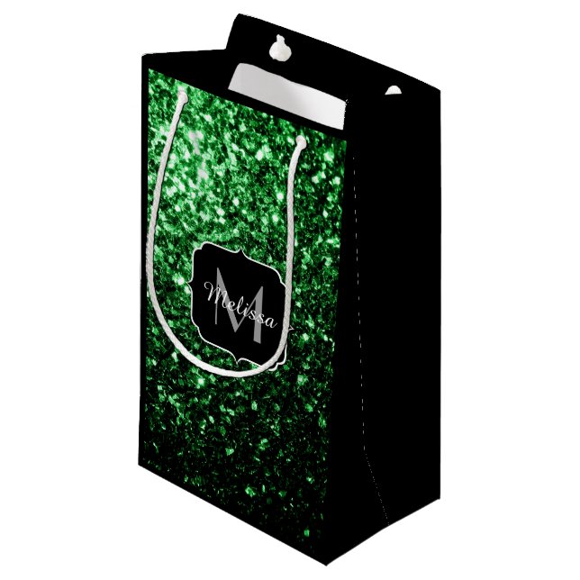 Monogram för mörk grönt faux glitter-sparkler (Framsidan Vinklad)