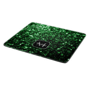 Monogram för mörk grönt faux glitter-sparkler