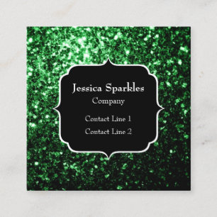 Monogram för mörk grönt faux glitter-sparkler fyrkantigt visitkort