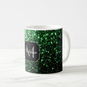 Monogram för mörk grönt faux glitter-sparkler kaffemugg