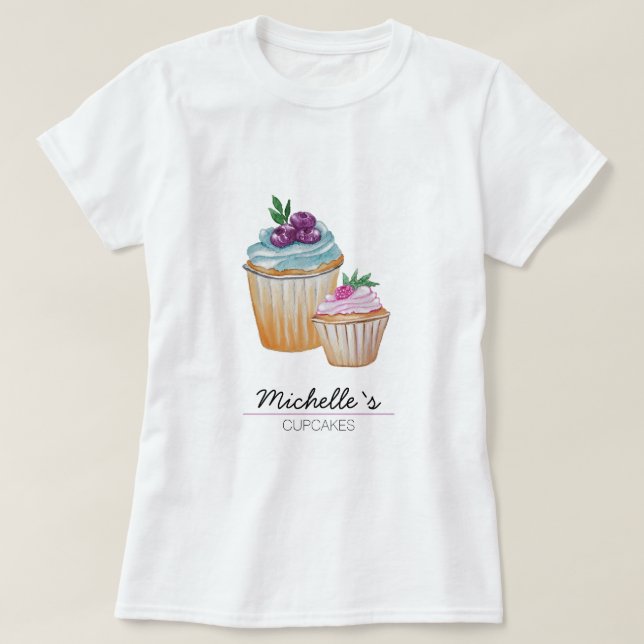 Monogram för muffinsar och frukters vattenfärg t shirt (Design framsida)