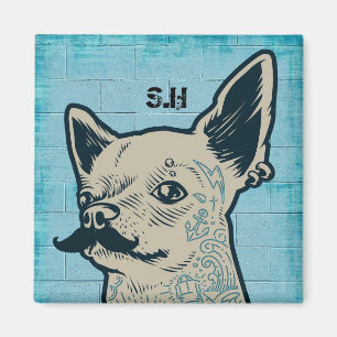 Monogram för mustaschChihuahuagrafitti Magnet