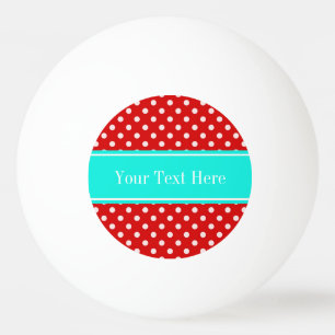 Monogram för namn för Aqua för röd vitpolka dots Pingisboll