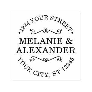 Monogram för Namn-Returadressen vid Bröllop-rundan Självfärgande Stämpel