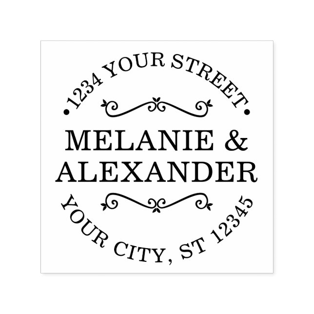 Monogram för Namn-Returadressen vid Bröllop-rundan Självfärgande Stämpel (Design)