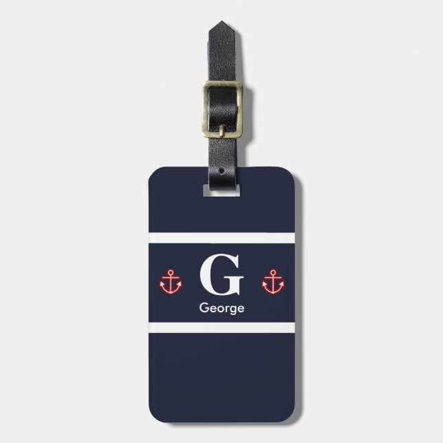 Monogram för Nautisk flotta White Rand Bagagebricka (Vertikal Framsida)