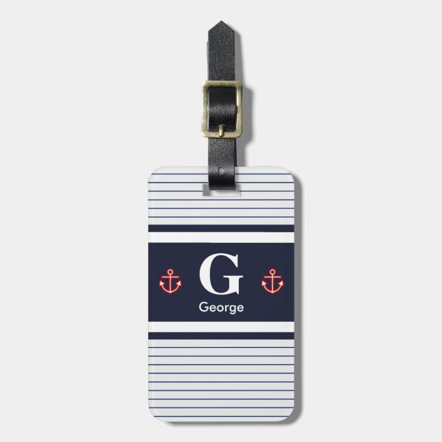Monogram för Nautisk flotta White Rand Bagagebricka (Vertikal Framsida)